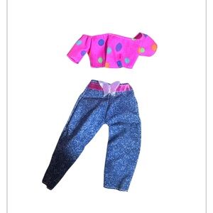 Vintage 1980s 1990s High Waisted Acid Rinsed Barbie Doll Jeans & Crop Top Set